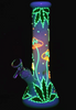 9.5" 420 Hemp Leaf And Shrooms Glow In The Dark Beaker - Glowing