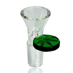 Red Eye Glass 19mm Green Stamped Leaf Cone Bowl