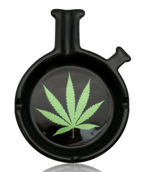 6" Water Pipe Shaped Ashtray With Green Leaf 6" Water Pipe Shaped Ashtray With Green Leaf