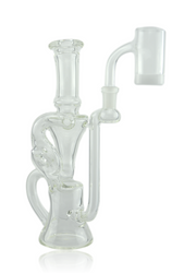 Sweet Justice Glass 10mm Clear Single Donut Recycler Quarter Right Profile With Banger Sweet Justice Glass 10mm Clear Single Donut Recycler Quarter Right Profile With Banger