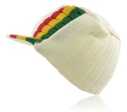 Toque With Brim White with Rasta Strips Toque With Brim White with Rasta Strips