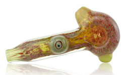 Red/Yellow Ghost Cat Inside Frit Spoon With Eyeball Mib on shaft up Red/Yellow Ghost Cat Inside Frit Spoon With Eyeball Mib on shaft up