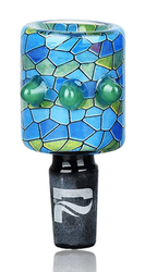 14mm Pulsar Blue & Green Inside Print Mosaic Bowl With Green Mibs