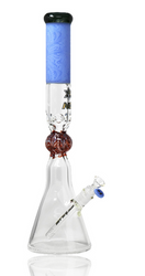 18.5" Nice Glass Jade Blue Sandblasted Filigree Beaker Quarter Right.