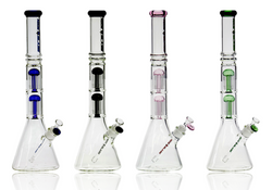 19" Nice Glass Double 6-Arm Tree Perc Bell Beaker Tube Collection