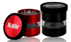 2.5" RAW 4 Piece Life Grinder With Clear Body Collection in Black & Red