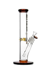 12" Nice Glass Amber 7mm Straight Tube With Ice Pinch Right Side Profile.