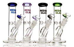 8" Red Eye Glass Straight Base Tube In Box Water Pipes