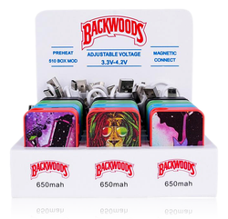 Assorted Backwoods 650mAh adjustable voltage 510 box batteries with colourful graphic designs