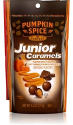 A bag of Junior Caramels Halloween Harvest in Pumpkin Spice Flavour