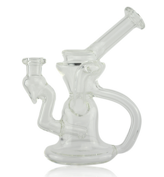 BUCK LEE GLASS 10MM CLEAR LEAN BACK RECYLER RIG WITH CAP AND PEARL