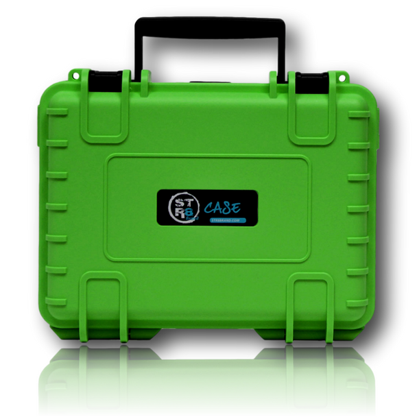 The STR8 Case from STR8BRAND! Green 8" Case.

Case shell made of ultra high-impact polypropylene (PP)
Strong, dustproof, waterproof (IP67 certified)
Fully customizable interior with pre-cut foam
Temperature resistant from -40° up to +176° F
Stackable
Lockable with luggage lock sold separately
30 year warranty
Automatic air pressure compensation valve