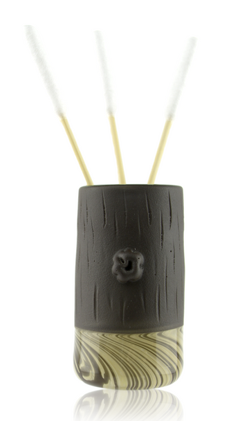 Chad G Glass Woodgrain Q-Tip Cup Holder With Worked Bottom Front With Q-Tips