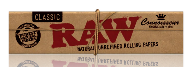 RAW CLASSIC NATURAL UNREFINED HEMP CONNOISSEUR ROLLING PAPERS W/ TIPS KING SIZE SLIM PACK/32