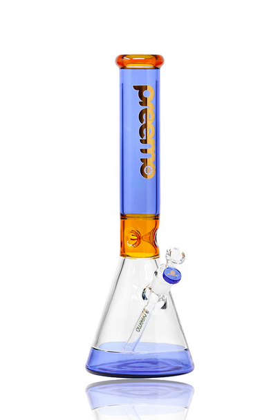 15.5" Preemo Glass Violet Blue Beaker Tube With Contrasting Gold Ice Pinch Quarter Right