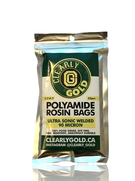 2.5" x 5" Clearly Gold 90 Micron Polyamide Rosin Bags - 25 Pack