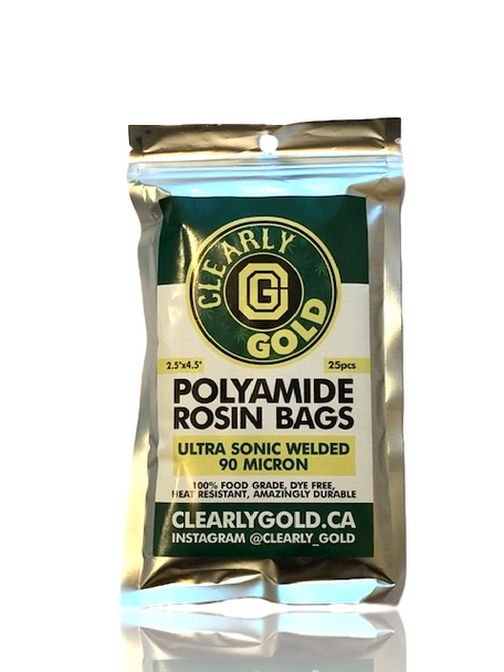 2.5" x 5" CLEARLY GOLD 90 MICRON POLYAMIDE ROSIN BAGS - 25 PACK