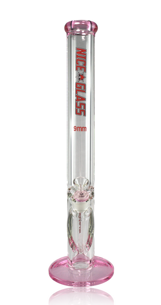 18" Pink Nice Glass 9mm Straight Tube With Pinch Front