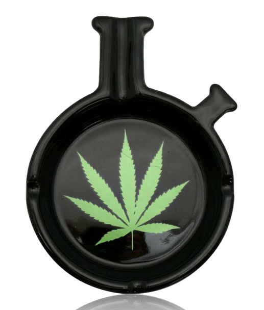 6" Water Pipe Shaped Ashtray With Green Leaf