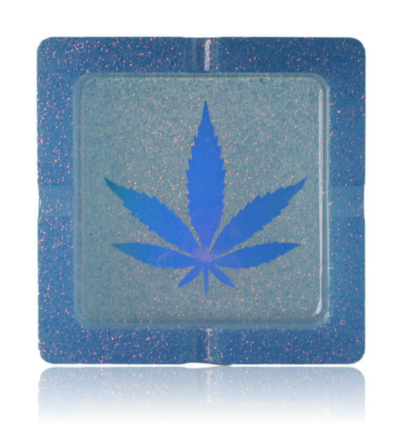 PRETTY PUFFERS SQUARE RESIN ASHTRAY W/ LEAF DECAL ASSORTED COLOURS