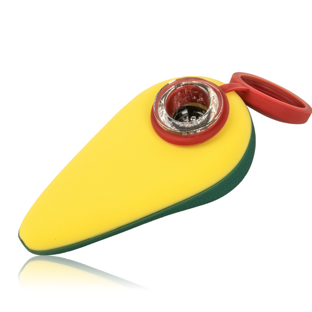 4" Lit Silicone Avocado Hand Pipe With Glass Bowl Cover