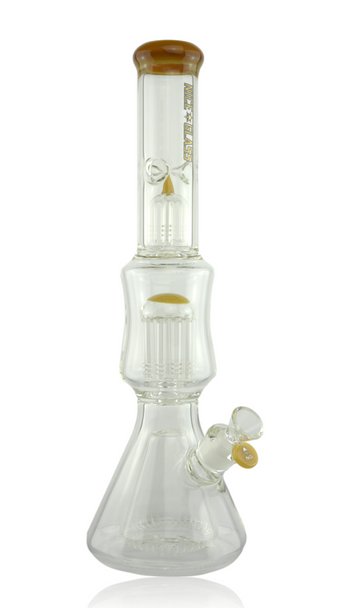 17" NICE GLASS YELLOW CONE TO DOUBLE TREE BEAKER