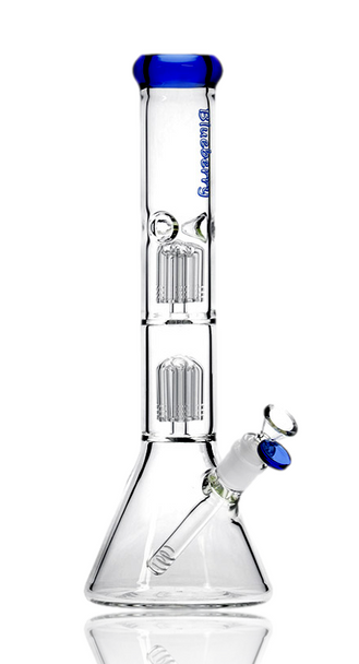 15" Blueberry Blue Double Tree Perc Beaker Tube