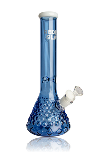 15" Red Eye Sapphire Blue Hera Beaker With Textured Base