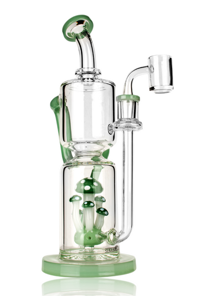12" Red Eye Glass Jade Green Teacher Recycler With 5 Hole Mushroom Perc