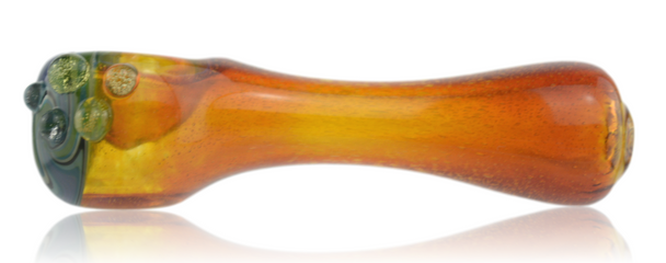 GLASS PIPE AMBER WITH FRONT WIG WAG SECTION