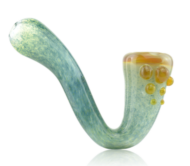 FRIT GLASS SHERLOCK TEAL & WHITE WITH YELLOW MIBS & HONEYCOMB FUMED BOWL