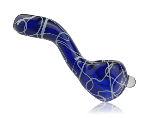 GLASS WAVE PIPE BLUE WITH WHITE SQUIGGLES