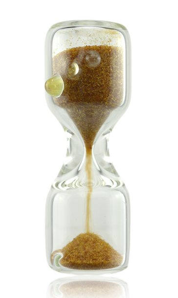 Thatcher Glass Heady 30 Second Sand Timer Burnt Orange Sand with Yellow Mibs & Time Falling.