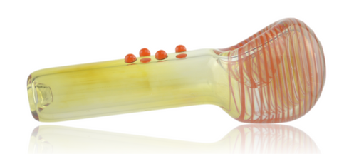 Red Eye Glass Pipe Fumed With Orange Dots And Lines With Built In Ash Catcher