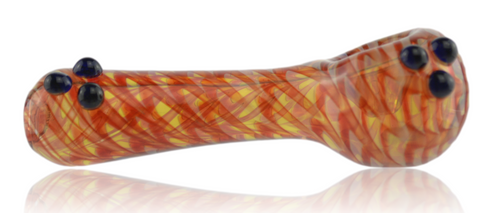 Red Eye Glass Pipe Raked Fumed Red With Dots