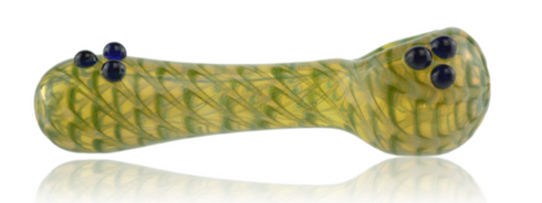 Red Eye Glass Pipe Raked Fumed Green With Dots