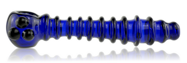 Long Ribbed Glass Pipe Blue