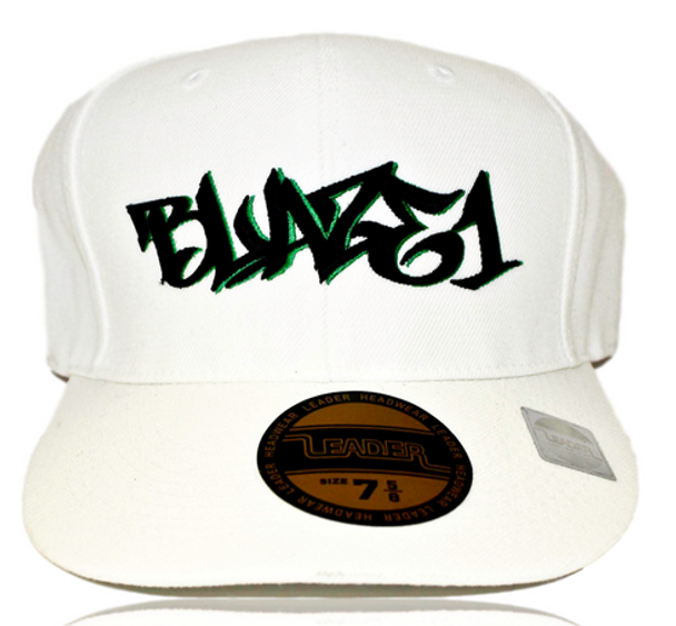 Blaze1 Pro Fit Hat White Hat with Black & Green Logo