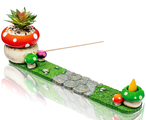 Fujima Mushroom Incense Burner with Faux Plant