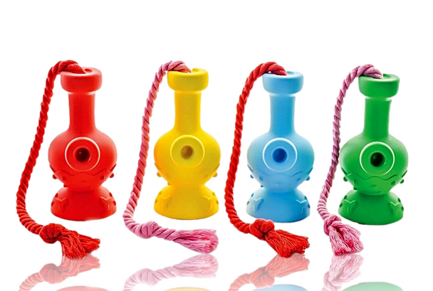 Puff Palz Tug-N-Toke Dog Toy in Red, Yellow, Blue and Green