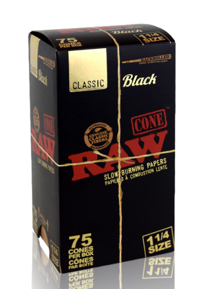 RAW Black Pre-Rolled Cones 75 Pack