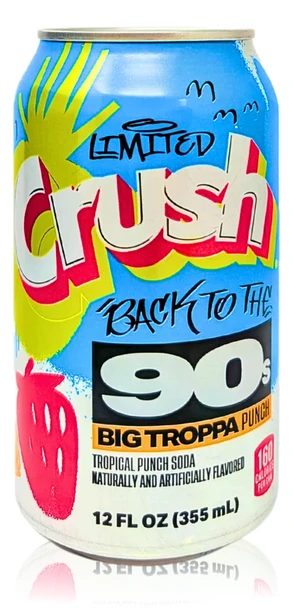 Crush Back to the 90s Big Troppa Punch 355mL limited-edition tropical punch soda can