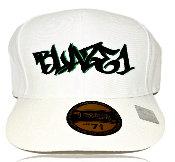 Blaze1 7 1/4 Pro-Fit Hat White With Black & Green Logo