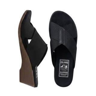 Island Slipper Elastic Black Crossover Wedge