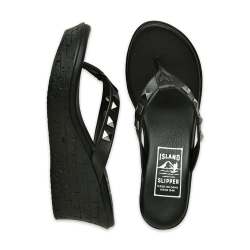 Black Leather Platform Sandal | Handmade in Hawaii | Island Slipper