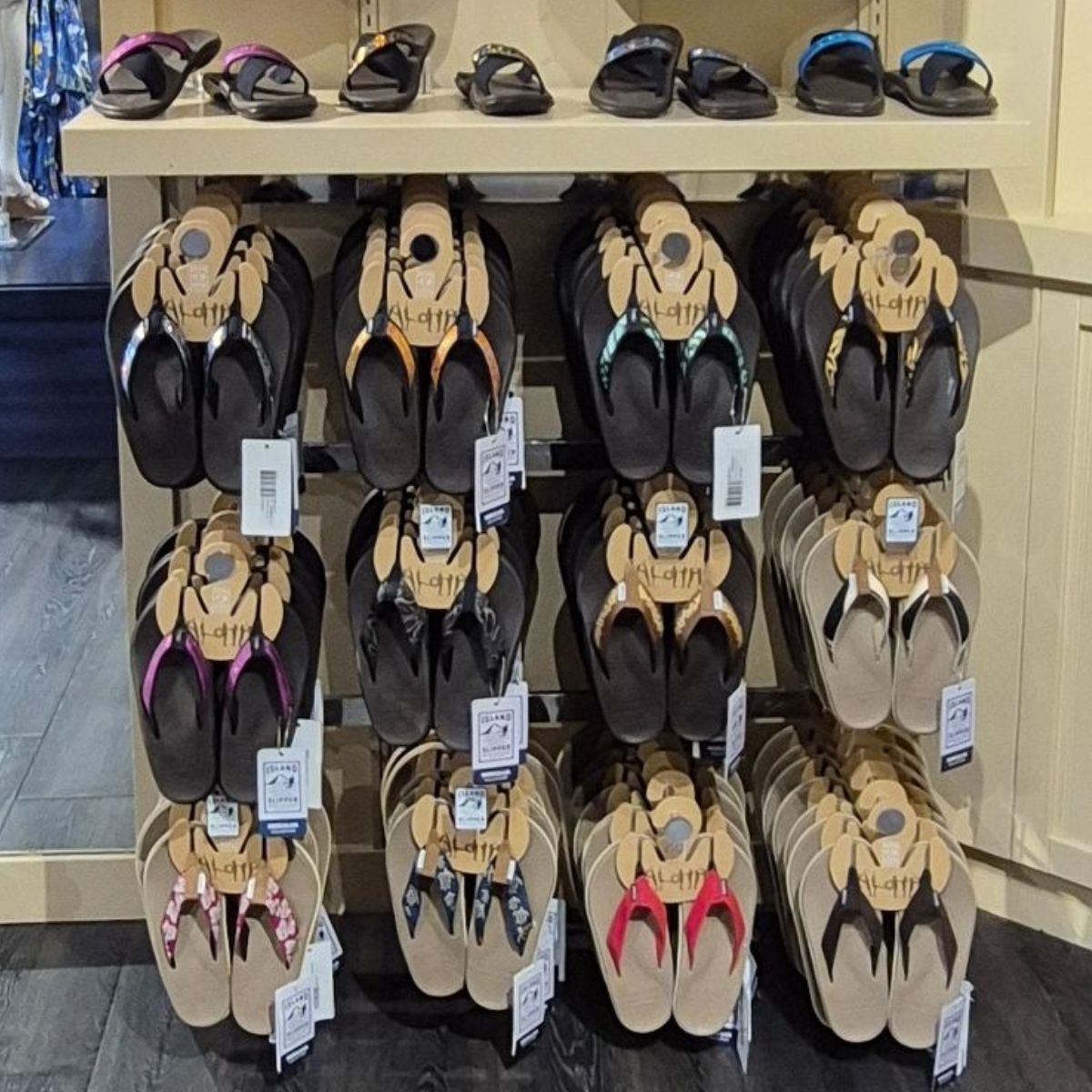 Aloha-print accessories on display