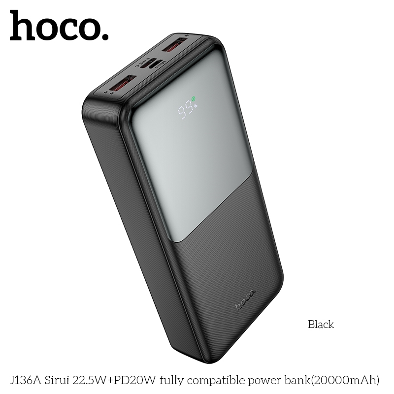 Hoco J136A Sirui (22.5W+PD20W) Fully Compatible Power Bank (20000mAh) Black Hoco J136A Sirui (22.5W+PD20W) Fully Compatible Power Bank (20000mAh) Black