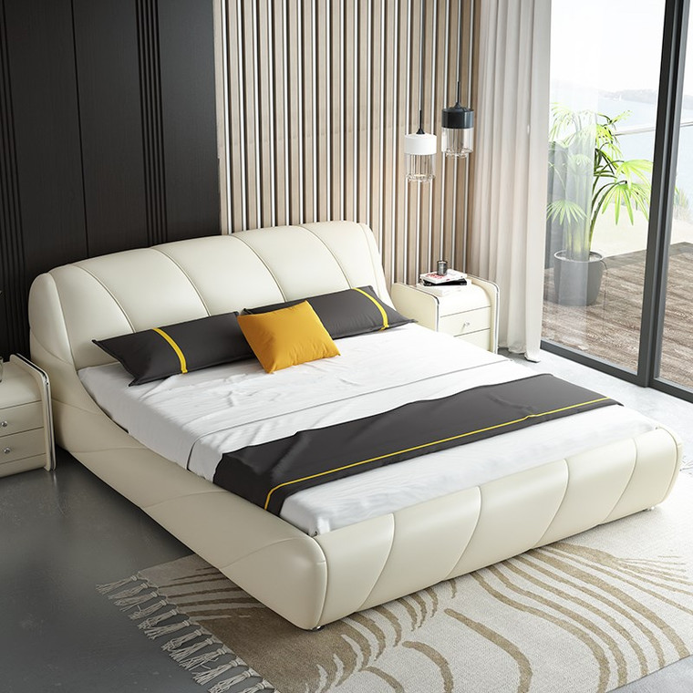 Real Genuine cow leather bed Soft Beds Bedroom designer furniture|Beds|
