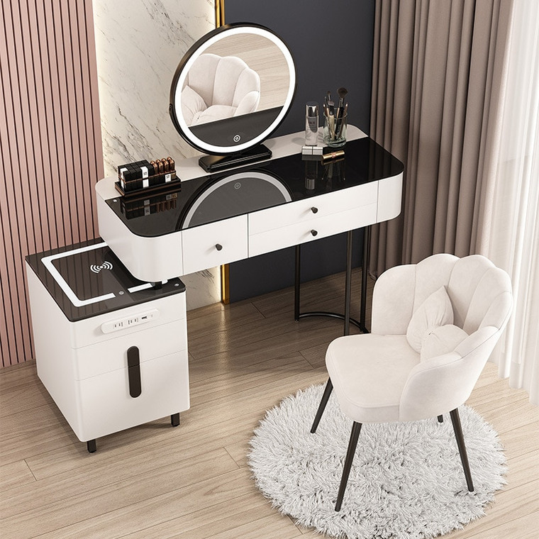 Luxury Simple Makeup Table Solid Wood LED Smart Mirror