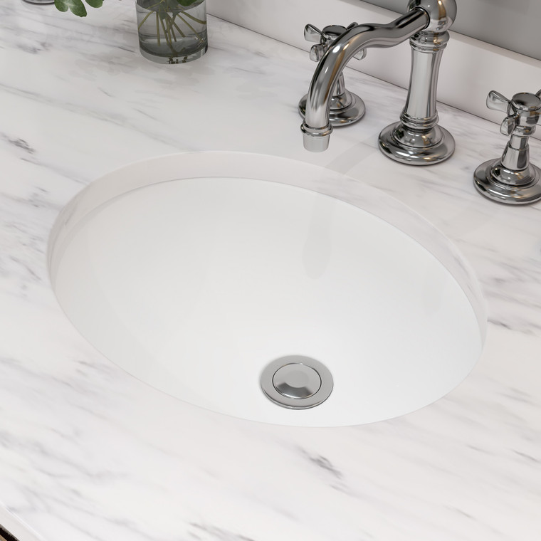 Undermount Oval Bathroom Sink, Ceramic White Vanity Top Sink with Overflow